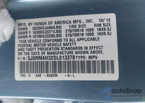2013 Honda Cr-V Lx from USA, damaged, VIN 5J6RM4H32DL013378